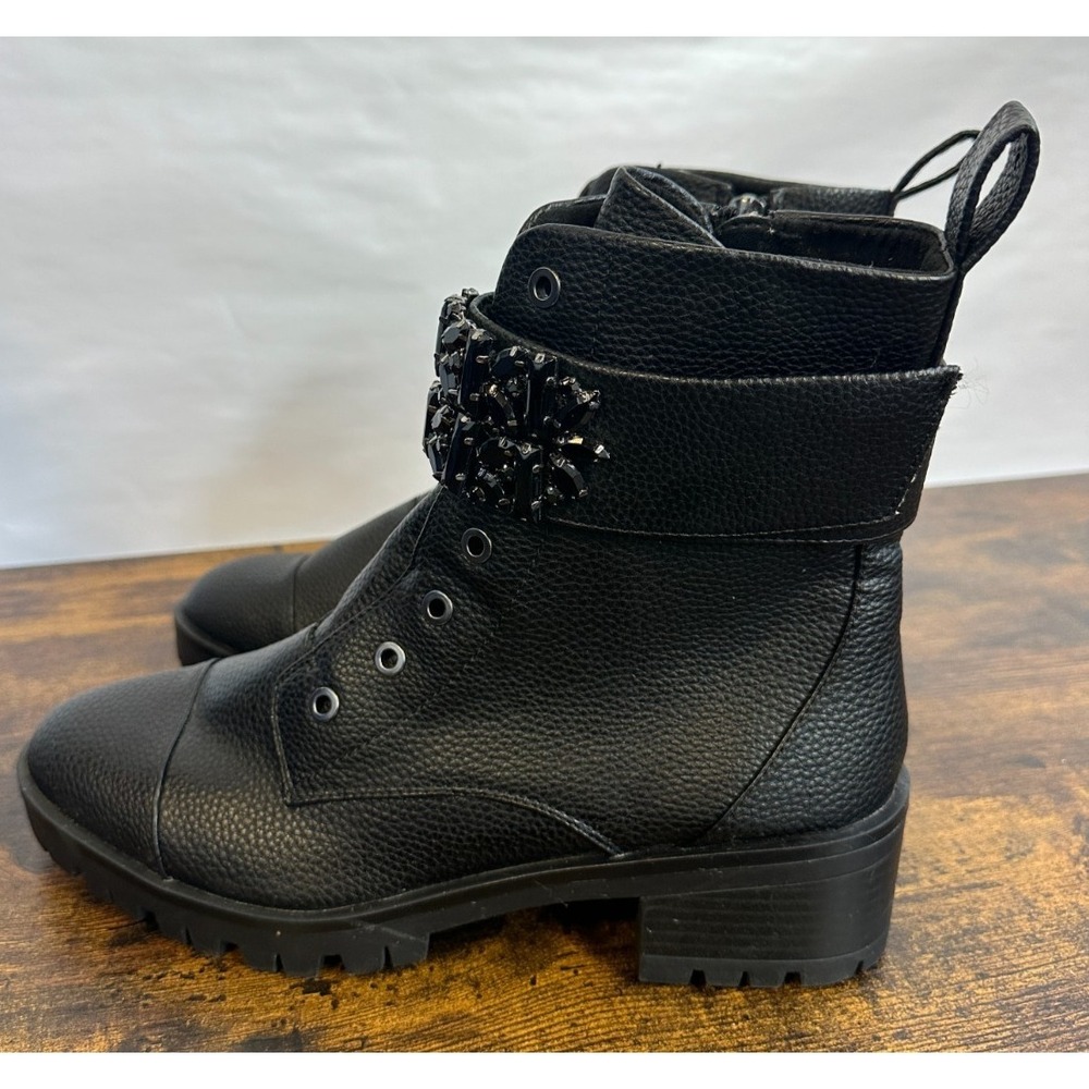 Karl Lagerfeld Paris Payson Black Crystal Embellished Combat Boots Mens 8.5 E22 - Picture 14 of 15